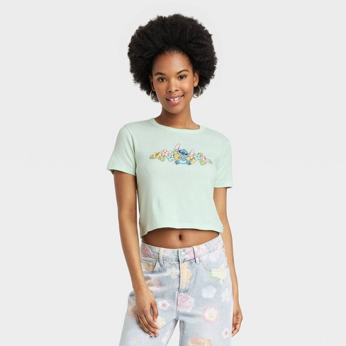 Women's Disney Stitch Short Sleeve Graphic Baby T-shirt - Green : Target