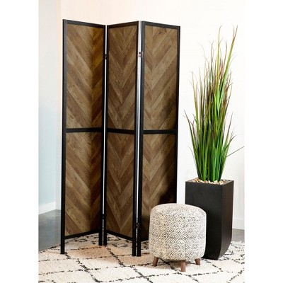 Vynxaria Rustic Tobacco Herringbone 3-Panel Folding Screen