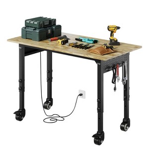 48 in. Adjustable Workbench, Heavy Duty Rolling Work Table with Power Outlets, 10 Hooks, Wheels, 2000 Lbs Capacity for Home, Garage, Workshop - 1 of 4