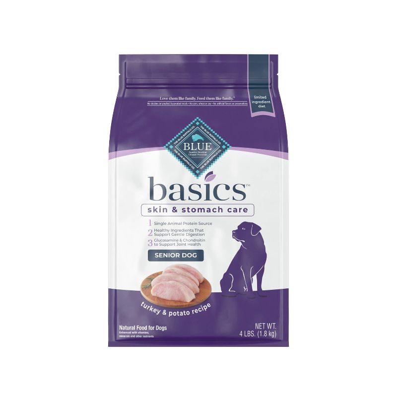 Blue Buffalo Basics Skin &#38; Stomach Care Natural Senior Dry Dog Food with Turkey &#38; Potato Recipe - 4lbs, 1 of 13