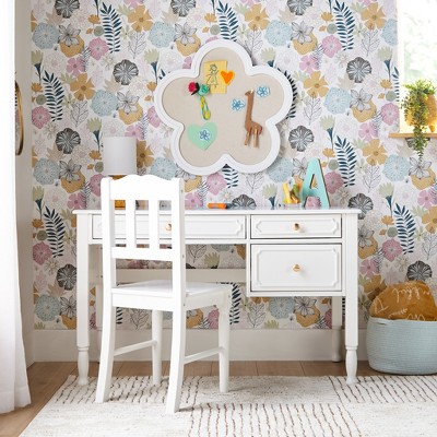 Guidecraft Avery Kids' Desk and Chair Set - White: Girls Wooden Study Desk with Storage Drawers, Computer Workstation for Children