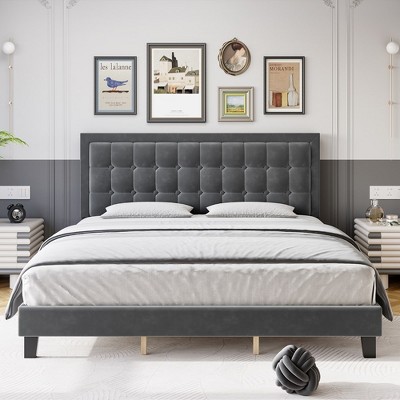 Whizmax King/Queen/Full Size Upholstered Bed Frame with Adjustable Headboard and Button Tufted Velvet Platform Bed, No Box Spring Needed,Easy Assembly
