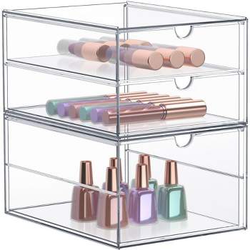 Sorbus 3 Drawers Acrylic Organizer for Makeup, Organization and Storage, Art Supplies, Jewelry, Stationary - 2 Pcs Clear Stackable Storage Drawers