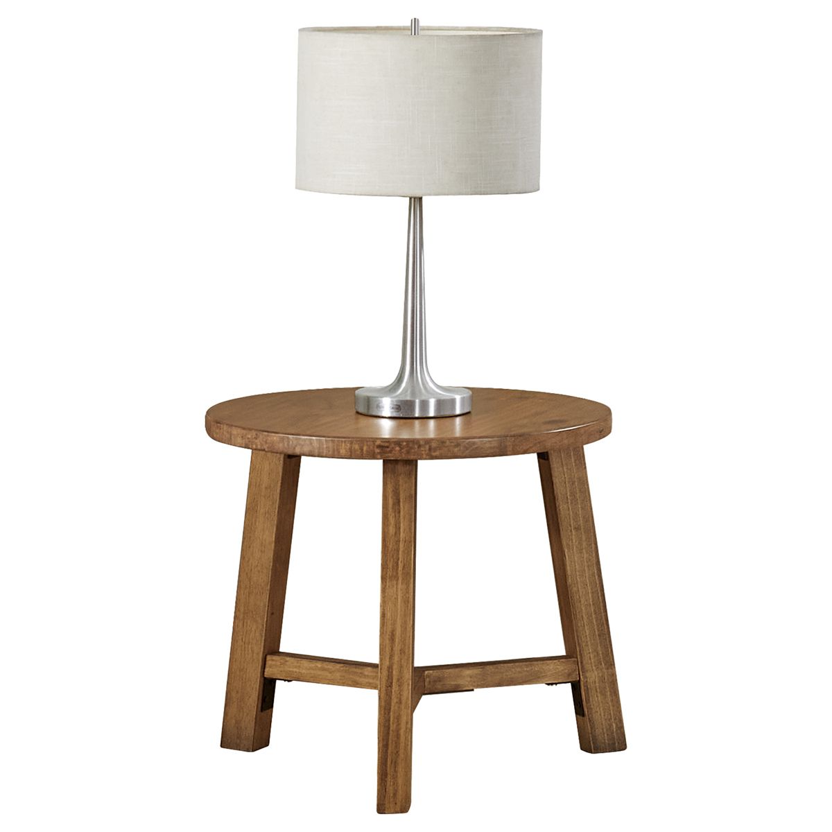 Alaterre Furniture Newbury Collection 20-Inch Round End Table or Nightstand, Solid Wood Farmhouse Accent Table, Pecan Finish - thumbnail 5