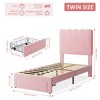 Homhougo Twin Bed Frame with Under-Bed Drawer, Pink Velvet Upholstered Platform Bed Pink - 2 of 4