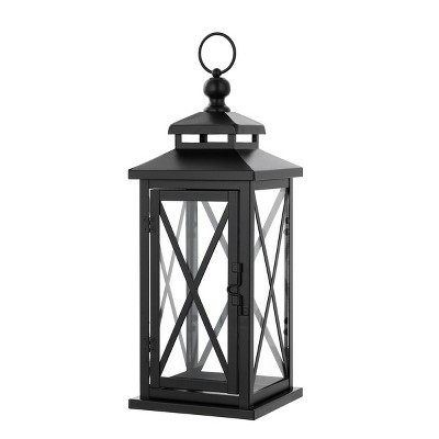 Lirio Black Metal and Glass Hanging Candle Lantern Set