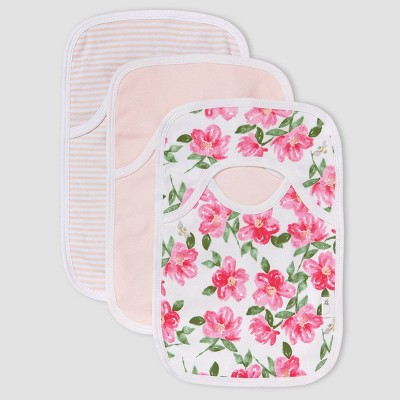 Image of Burt's Bees Baby® Girls' Set of 3 Farm Floral Bibs - Light Pink