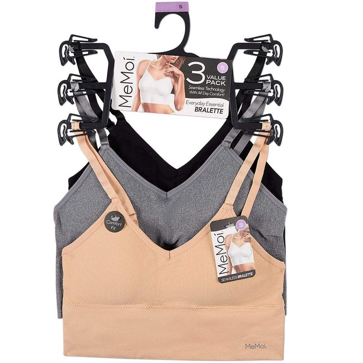 Memoi 3 Pack Women's Seamless Long-Line Tag-Free V-Neck Padded Pullover Bras - thumbnail 5