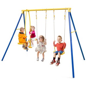 Costway Metal Swing Set for Backyard with A-frame Stand & Adjustable Hanging Ropes - 1 of 4