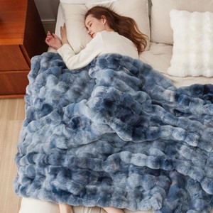 Fluffy Faux Fur Throw Blanket Fuzzy Soft Bubble Blanket for Couch Bed Sofa Chair Faux Fur Decor Gifts for Home Bedroom Living Room Thick Warm Furry Co - 1 of 4