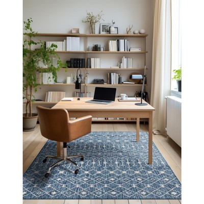 Blue Rectangular Outdoor Trellis Synthetic Area Rug