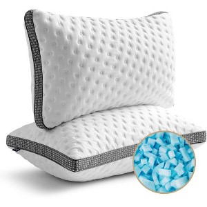 PDTEND  Cooling Gel Memory Foam Pillows – Set of 2, Medium Firm, Washable Smooth Cover - 1 of 4