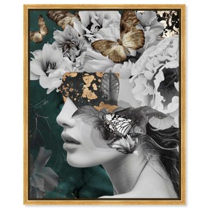 Art Remedy Hidden Golden Butterflies in Emerald Gold Fashion Wall Art Framed - 1 of 4