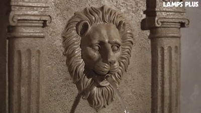 Sandstone Lion Face Outdoor Wall Water Fountain with Ionic Columns