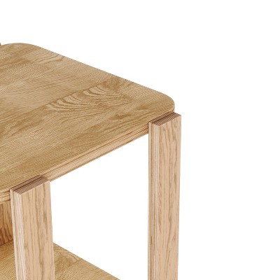 Natural Wood Two-Tier Side Table with Bentwood Legs