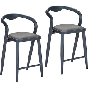 homfan Modern Bar Stools Set of 2 - Sleek Low Back Counter Height Stools Comfortable Indoor and Outdoor Barstools, Gray - 1 of 4