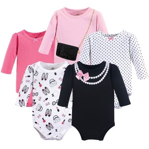 Little Treasure Baby Girls Cotton Long-Sleeve Bodysuits 5pk, Pearls - 1 of 1