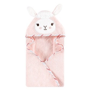 Hudson Baby Infant Girl Cotton Animal Face Hooded Towel, Pink Llama, One Size - 1 of 2