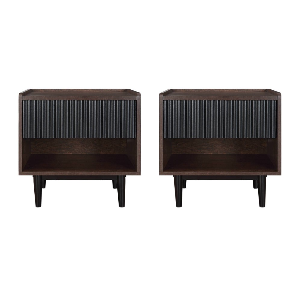 Photos - Storage Сabinet Set of 2 Duane Modern Ribbed Nightstand with Drawer Dark Brown/Black - Man