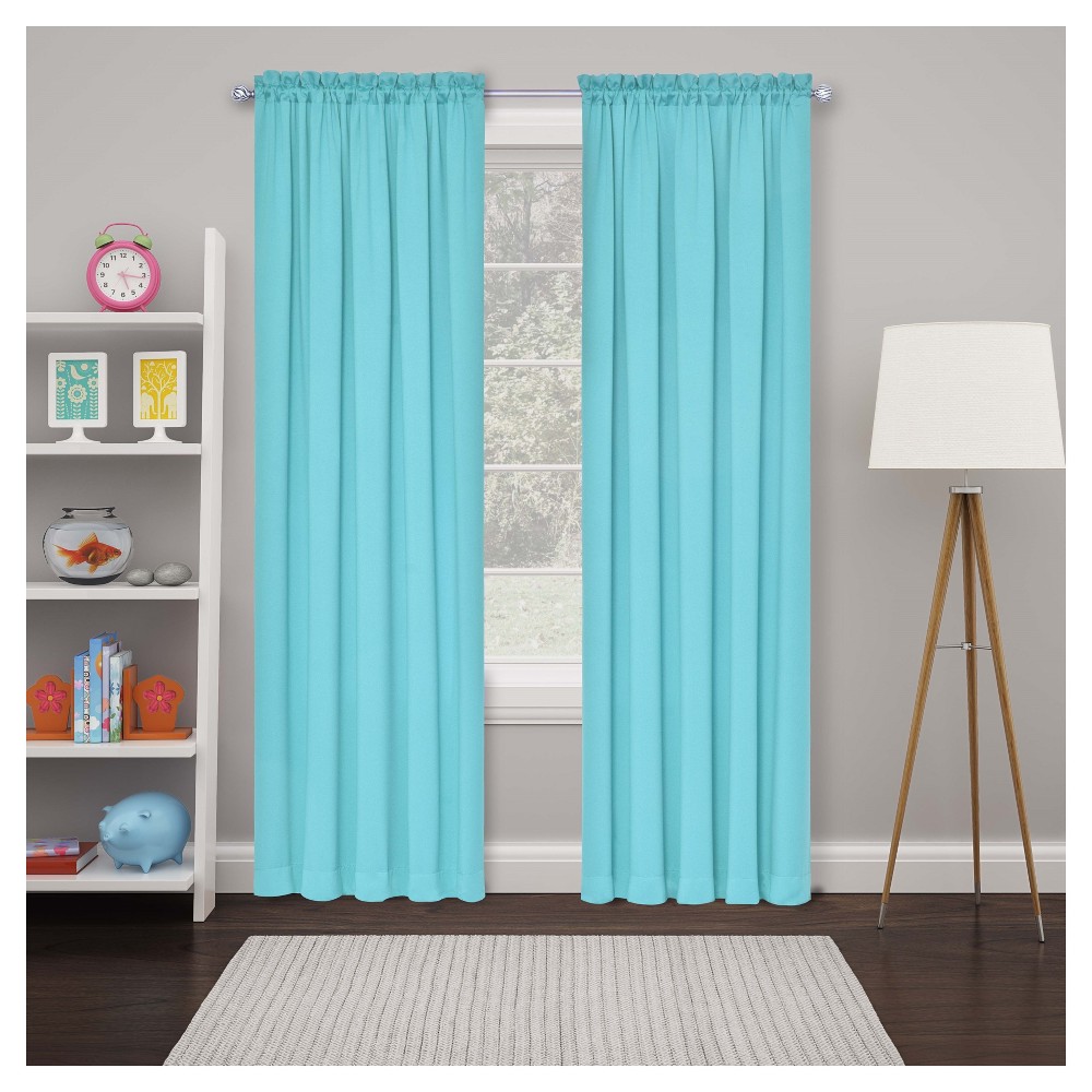 Photos - Curtains & Drapes Eclipse 2pc 26"x63" Tricia Room Darkening Window Kids' Curtain Turquoise  