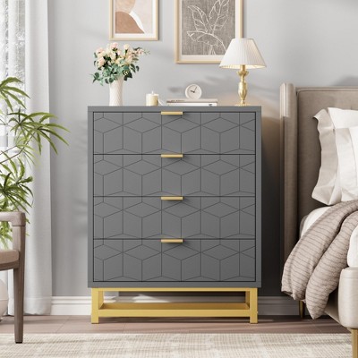 4-Drawer Dresser for Bedroom – Modern White Chest with Gold Metal Legs & Handles