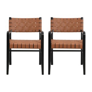 Christopher Knight Home Set of 2 Elijah Faux Leather and Rubberwood Dining Chairs Brown - 1 of 4
