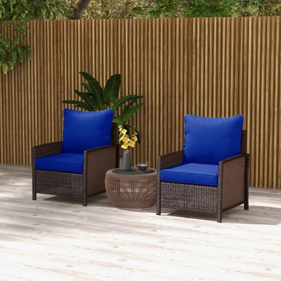 Maggift Patio Accent Chairs, Rattan Outdoor Chairs Set of Two with Cushions for Lawns, Gardens and Porches, Blue, 25" * 24" * 22.4"