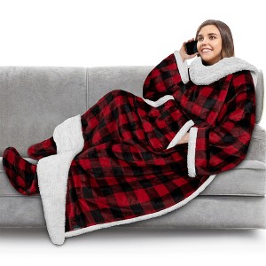 PAVILIA Wearable Blanket with Sleeves and Foot Pockets, Fleece Warm Snuggle Pocket Sleeved Throw for Women Men Adults - 1 of 4