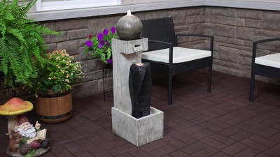 35" Black and Gray Polyresin Modern Outdoor Water Fountain with LED Lights
