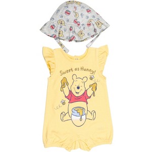 Disney Minnie Mouse Winnie the Pooh Nightmare Before Christmas Baby Girls Snap Romper and Bucket Sun Hat Newborn to Infant - 1 of 4