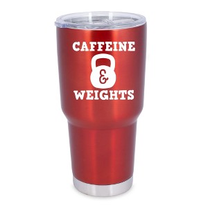 100 North 30 Ounce Stainless Steel On the Go Travel Tumbler With Push Top Lid, Caffeine and Weights Red - 1 of 4