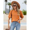 Womens Short Sleeve Lightweight Sweaters Crewneck Knit Pullover Tops with Crochet Sleeve Casual Crochet Blouse Shirt for Spring, Summer - 3 of 4
