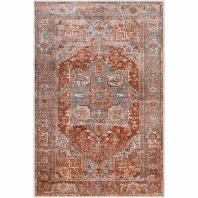 Darapidap 3'6" x 5'6" Blue and Burnt Orange Traditional Washable Rug