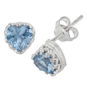 1 1/2 TCW Tiara Sterling Silver Heart-Cut Aquamarine Crown Earrings, Women