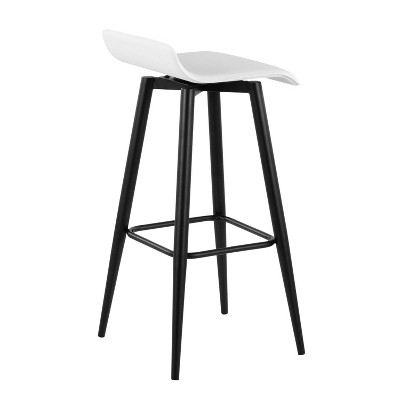 Ale White Faux Leather and Black Metal Bar Stools, Set of 2
