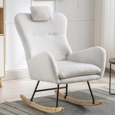 NicBex Teddy Nursery Rocking Chair,Upholstered Glider Accent Chair with Pocket and Headrest for Living Room,Bedroom,Balcony