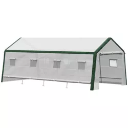 Outsunny 20' x 10' x 8' Heavy-duty Greenhouse, Walk-in Hot House with Windows and Roll Up Door, PE Cover, Steel Frame, White