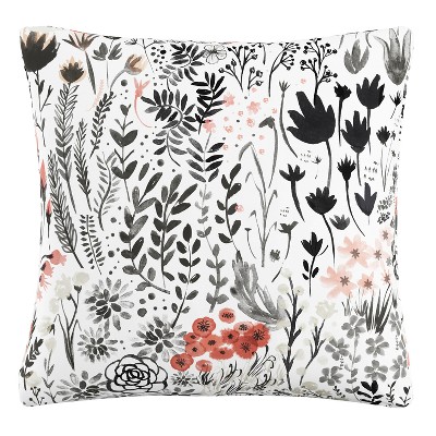 Red Floral Throw Pillow - Skyline Furniture: Indoor Linen & Cotton Decorative Cushion with Zipper Closure