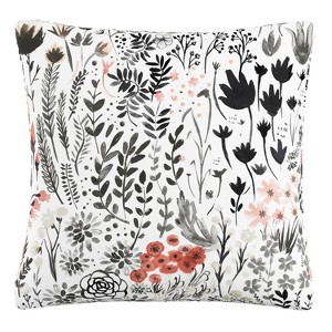 Red Floral Throw Pillow - Skyline Furniture: Indoor Linen & Cotton Decorative Cushion with Zipper Closure - 1 of 4