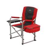 Kamp-Rite Portable Folding Director's Chair with Side Table, Cup Holder, and Cooler for Camping, Tailgating, and Sports, 350 LB Capacity, Red & Black