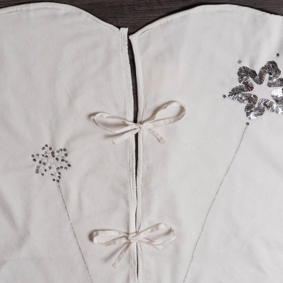 Elegant 60" White Velvet Christmas Tree Skirt with Silver Sequins