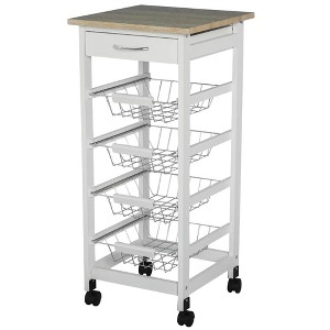 Resenkos Kitchen Cart, Kitchen Island Cart,Mobile Kitchen Cart, Solid Wood Utility Cart with Wire Fruit Baskets and Drawer, White - 1 of 1