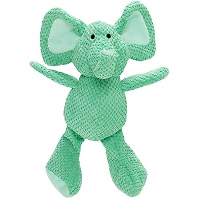 goDog Checkers Elephant Squeaky Plush Dog Toy, Chew Guard Technology - Green, Large