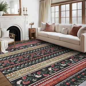 Flower Line Rug,Machine Washable Low-Pile Non-Slip Floral Area Carpet for Kids Room, Living Room, Bedroom, Contemporary Boho Accent Decor - 1 of 4