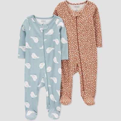 Image of Carter's Just One You® Baby Girls' 2pk Sleep N' Play - Brown/Blue 3M