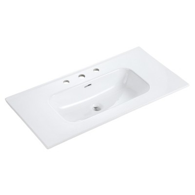 Vynxaria 35.8"L x 18.3"W Gloss White Integrated Ceramic Bathroom Sink Basin