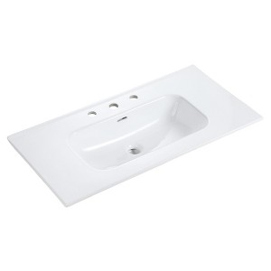 Vynxaria 35.8"L x 18.3"W Gloss White Integrated Ceramic Bathroom Sink Basin - 1 of 4