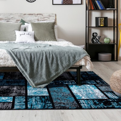 Turquoise Geometric Squares 5x7 Modern Colorblock Area Rug