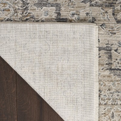 Ivory Taupe Floral Synthetic Round Washable Rug