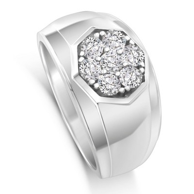 Pompeii3 1 Ct Diamond Ring Men's Cluster Hexagon Band in 10k White or Yellow Gold